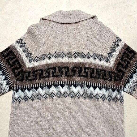Vintage Cowichan Sweater Size Medium/Large Beige Full Zip Cardigan Aztec Knit - Picture 6 of 8
